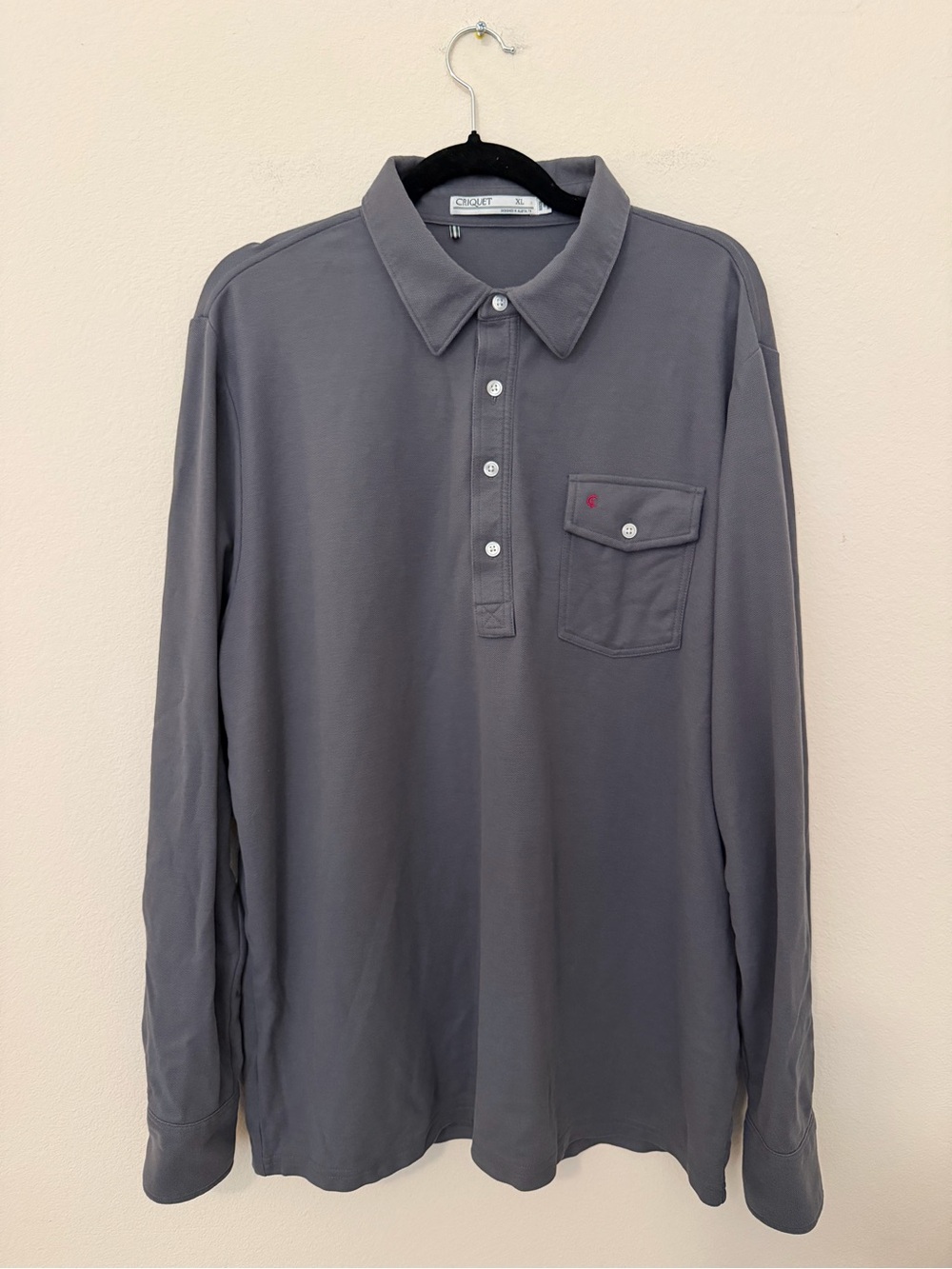 Criquet Men’s Long Sleeve Gray Polo Size XL 100% Pima Cotton